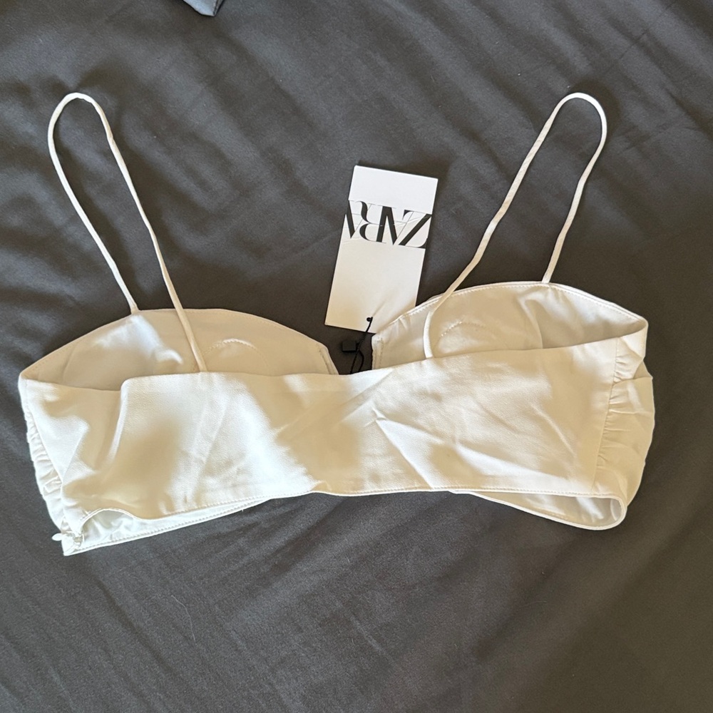 Zara Ivory Floral Bandeau Crop top - Picture 6 of 9